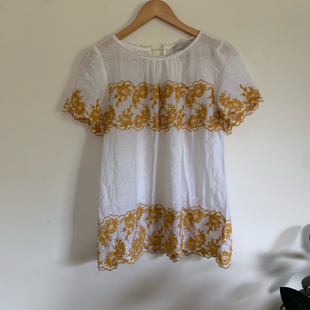 Loft Anne Taylor | Embroidered Blouse | white and yellow floral | size small